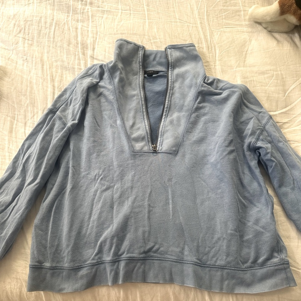 Jcrew distressed light blue quarter zip